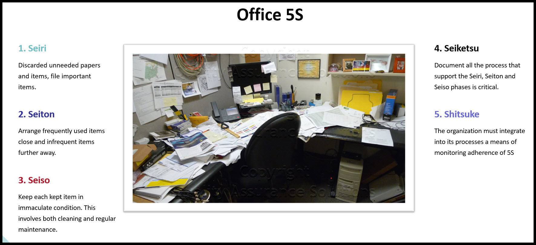 Japan’s office 5S sets a standard that business offices should follow. Learn more about the 5S office here. 