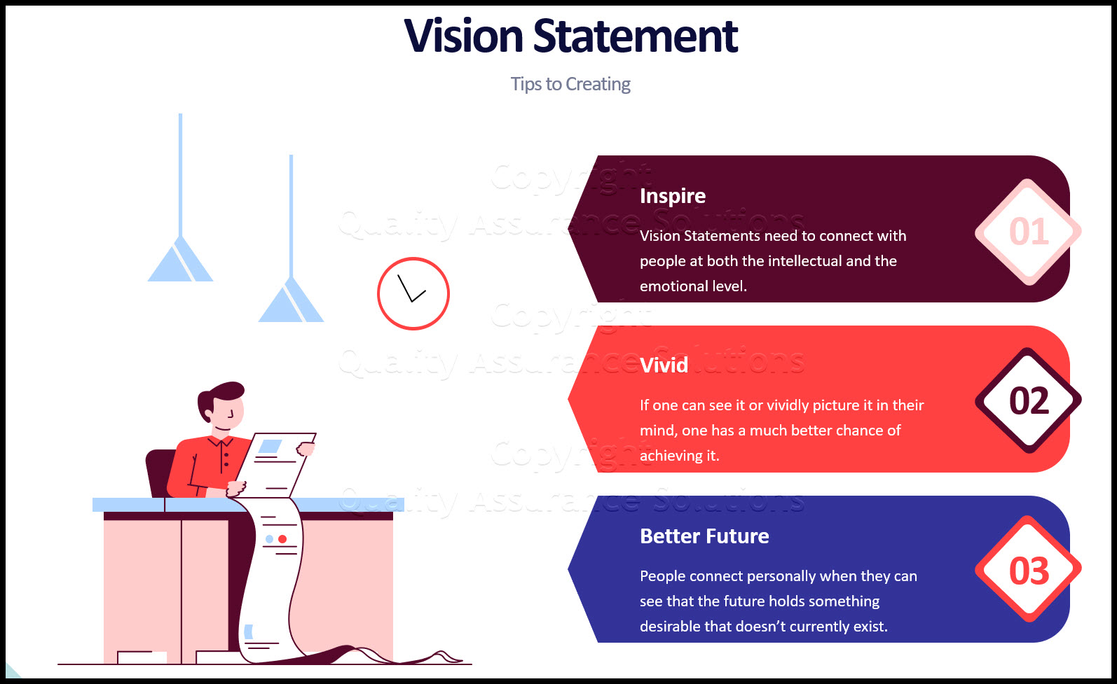 Here we provide multiple vision statement examples. This article discusses how to create vision statement and it compares Mission vs Vision statements.  Plus, you can freely download a spreadsheet which lets you create your own. 