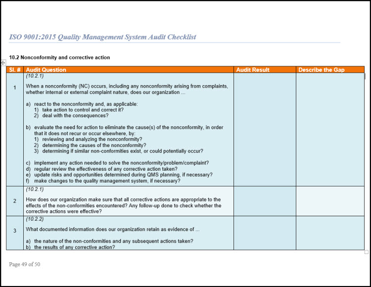 standard for management iso risk ISO Audit 9001:2015 Checklist 9001 for ISO