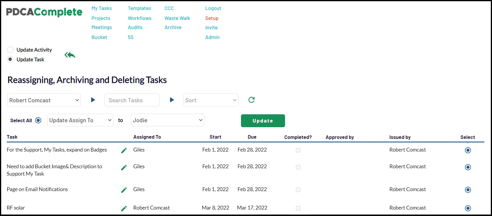 Review PDCA Complete Extras that tracks project management, meetings, audits and workflows