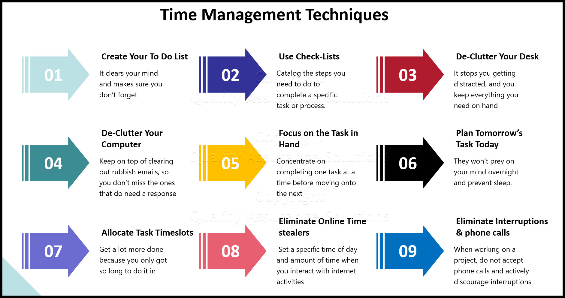 نکات مدیریت زمان رایگان  10 عنصر کلیدی را که بر سازماندهی، برنامه ریزی و حذف فعالیت های اتلاف وقت تمرکز دارد، کاوش کنید.