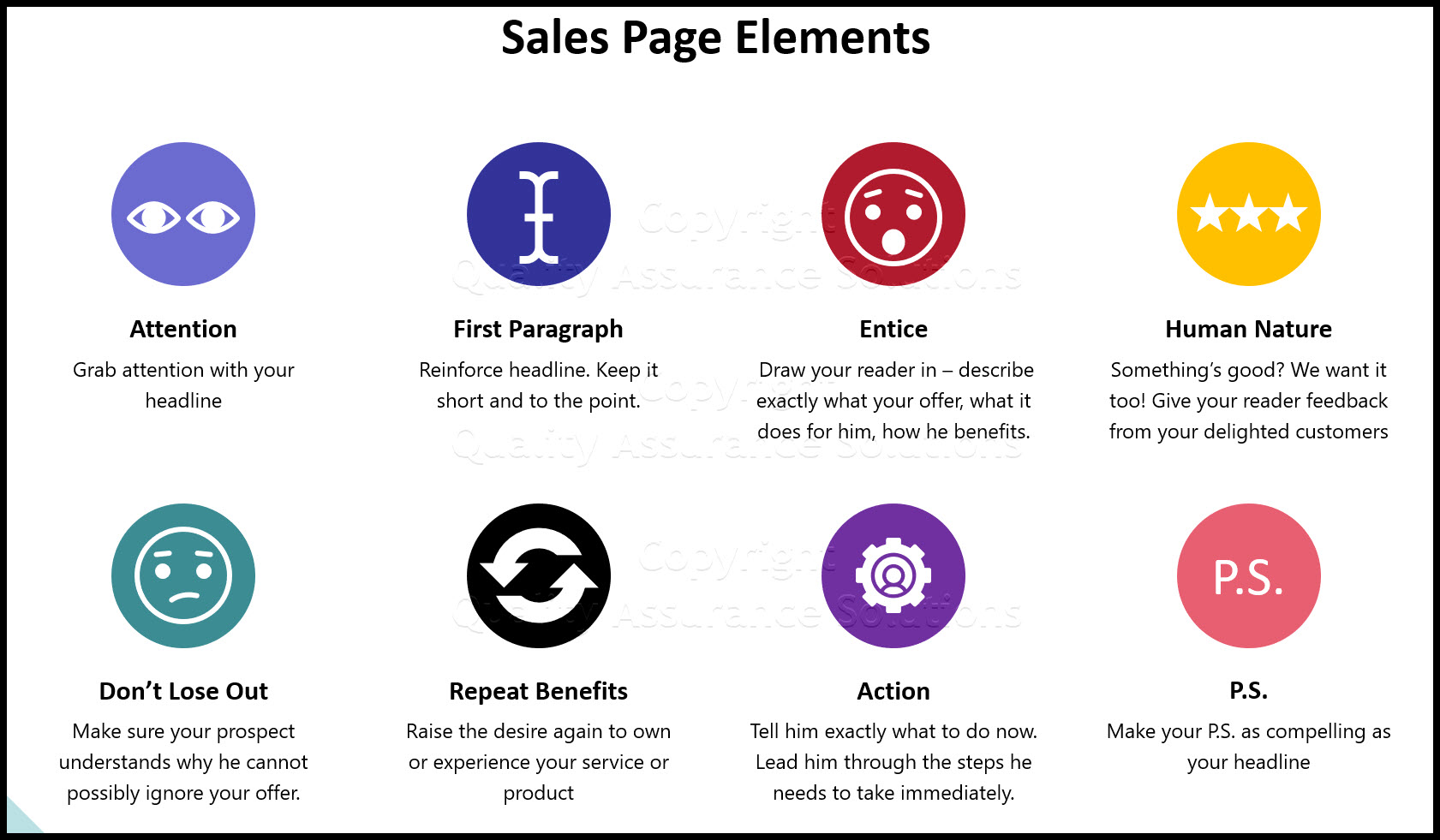 Eight critical elements to include on your sales page template. Importantly, we reveal the acronym ADIA which guides your sales letter writing.