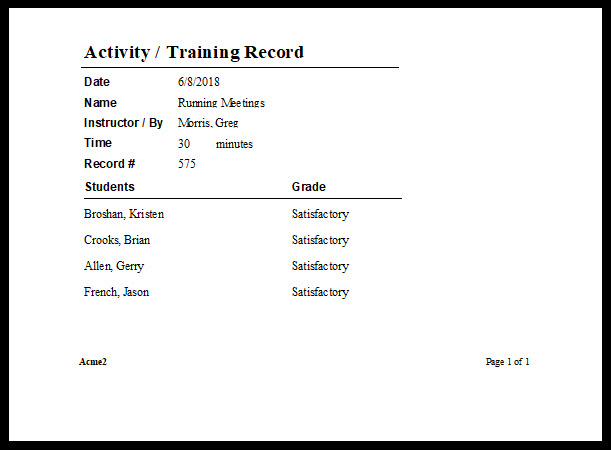 Quickly use TrainingKeeper Software to create a training attendance sheet. Create signature sheets too. Also create reports that show multiple class dates with students. Plus, print calendars that show the previous courses with your students.